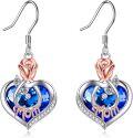 wholesale  Sterling Silver Crystal Mom Earrings Rose Flower Love Heart Dangle Drop Hook -0-30