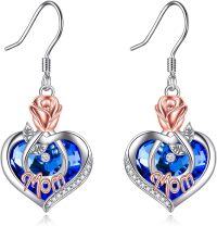 wholesale  Sterling Silver Crystal Mom Earrings Rose Flower Love Heart Dangle Drop Hook -09 Sep-Mom Earrings with Heart Crystal