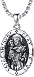 wholesale 925 Sterling Silver  Oval St Anthony Prayer Pendant Necklace for Men & Women-0-0