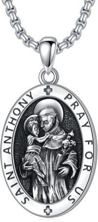 wholesale 925 Sterling Silver  Oval St Anthony Prayer Pendant Necklace for Men & Women-E-St Anthony Necklace