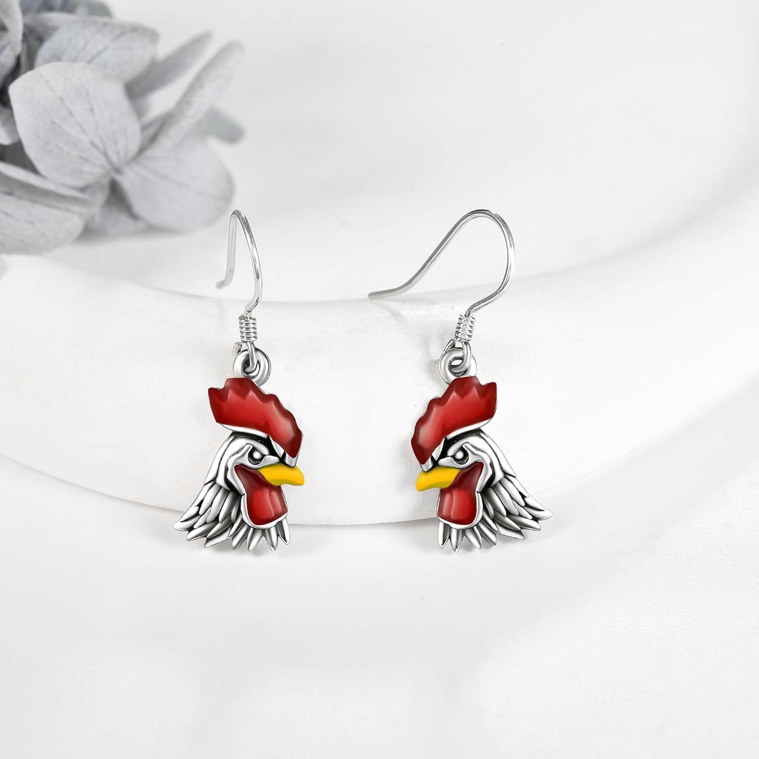 wholesale 925 Sterling Silver Rooster Head Drop Dangle Earring  for Women Girl-0-3