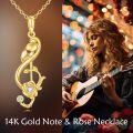 wholesale 14K Gold Musical Note with Rose and Diamond Pendant Necklaces for Women Girls Gifts-0-1