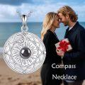 wholesale 925 Sterling Silver Compass Necklace w/ Black Onyx I Love You Charm - Gifts for Her-0-1