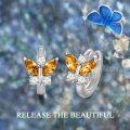 wholesale 925 Sterling Silver Blue Simulated Aquamarine Crystal Butterfly Huggie Earrings-0-10
