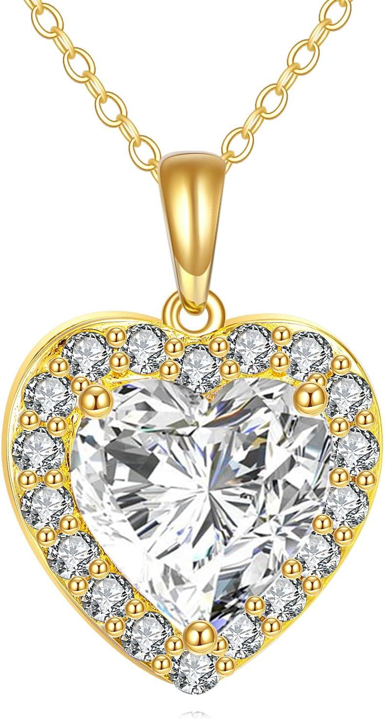 14K Yellow Gold Moissanite 2ct Heart Pendant Necklace Dainty Gift for Women-2CT Heart Moissanite Necklace