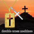 wholesale 925 Sterling Silver Gold Plated Cross Pendant & Rectangular Charm Set on 3mm Cable Chain (24+2 Extender)-0-4