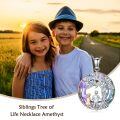 wholesale 925 Sterling Silver Tree Of Life Couple Pendant Necklace Purple Crystal Rose Gold-0-5