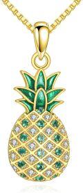 wholesale 925 Sterling Silver Green Enamel and Cubic Zirconia Pineapple Pendant Necklace s for Women & Teen Girls-0-0