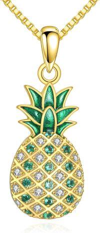 wholesale 925 Sterling Silver Green Enamel and Cubic Zirconia Pineapple Pendant Necklace s for Women & Teen Girls-Gold Pineapple Necklace