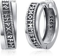wholesale 925 Sterling Silver Norse Rune Hoop Earrings Viking  for Men Women-Silver