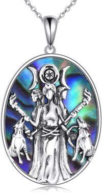 wholesale 925 Sterling Silver Abalone Shell Hecate Triple Moon Goddess Pendant Necklace with Wolves and Stars Design-oval