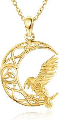 wholesale 14K Gold Raven Moon Pendant Necklace -  Gold Minimalist s for Her Valentines Day Mother's Day-Viking Raven Necklace-Viking Raven Necklace