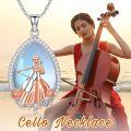 wholesale 925 Sterling Silver Blue Moonstone Cellist Pendant Necklace with Rose Gold Accents and Cubic Zirconia Halo-0-2