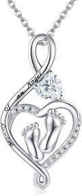 wholesale 925 Sterling Silver Heart Footprints Mommy of an Angel CZ Pendant Necklace-0-0