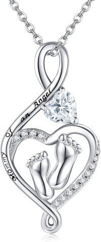 wholesale 925 Sterling Silver Heart Footprints Mommy of an Angel CZ Pendant Necklace-Miscarriage