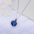 wholesale 925 Sterling Silver Heart-Shaped Blue Crystal Cat Pendant Necklace for Women-0-2