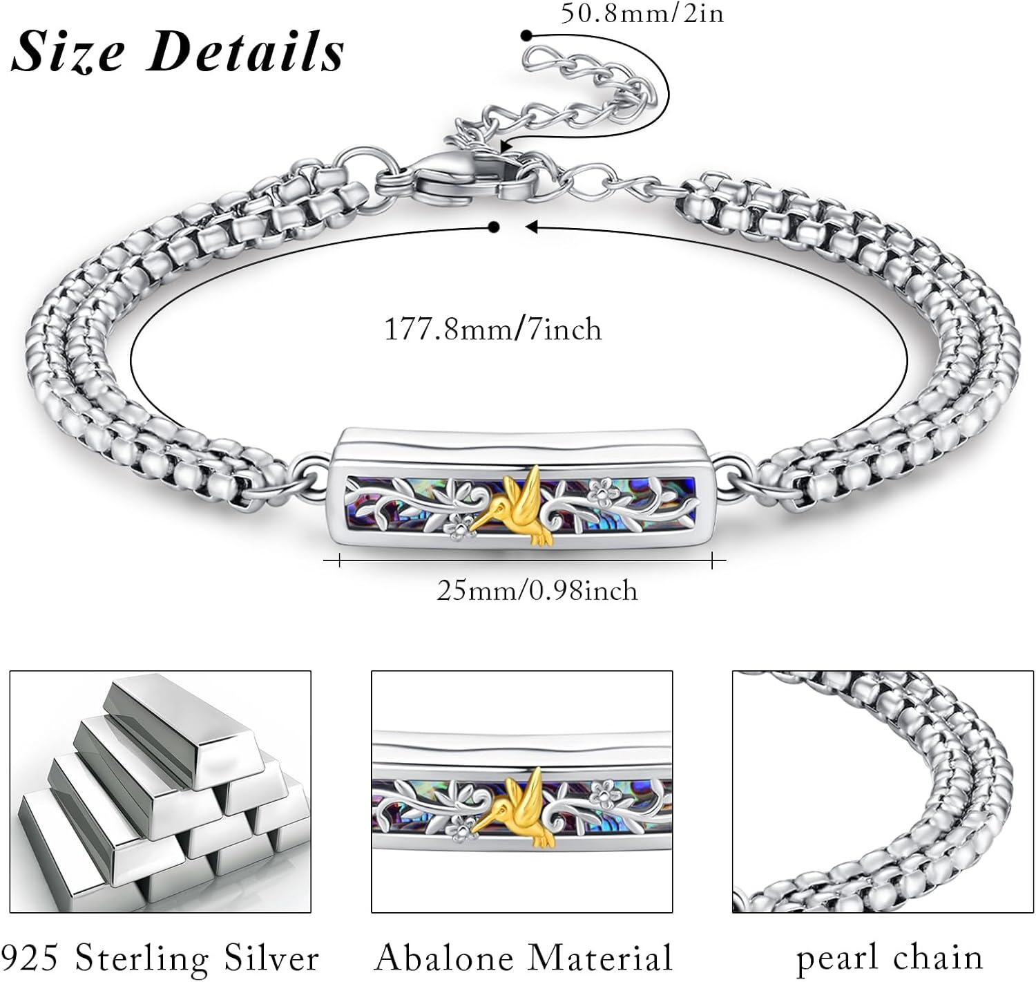 wholesale 925 Sterling Silver Hummingbird Floral Cremation Urn Bracelet for Women - Memorial Keepsake Jewelry with Funnel and Fill Tool-0-2
