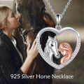 wholesale 925 Sterling Silver Horse Girl Heart Pendant Necklace Rose Gold Plated Cubic Zirconia-0-3