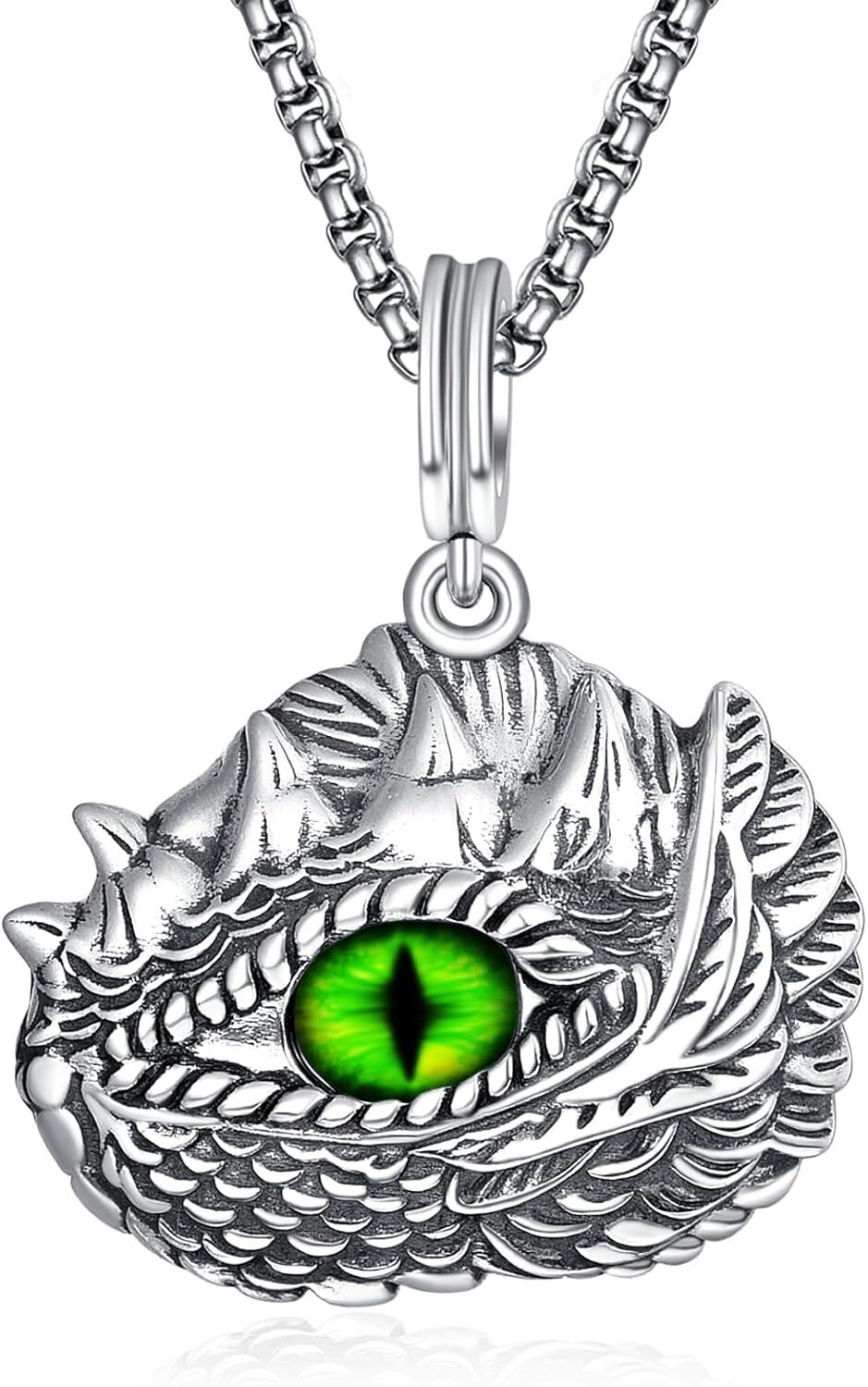 Sterling Silver Dragon Eye Pendant with Purple Blue Green Stone-Green