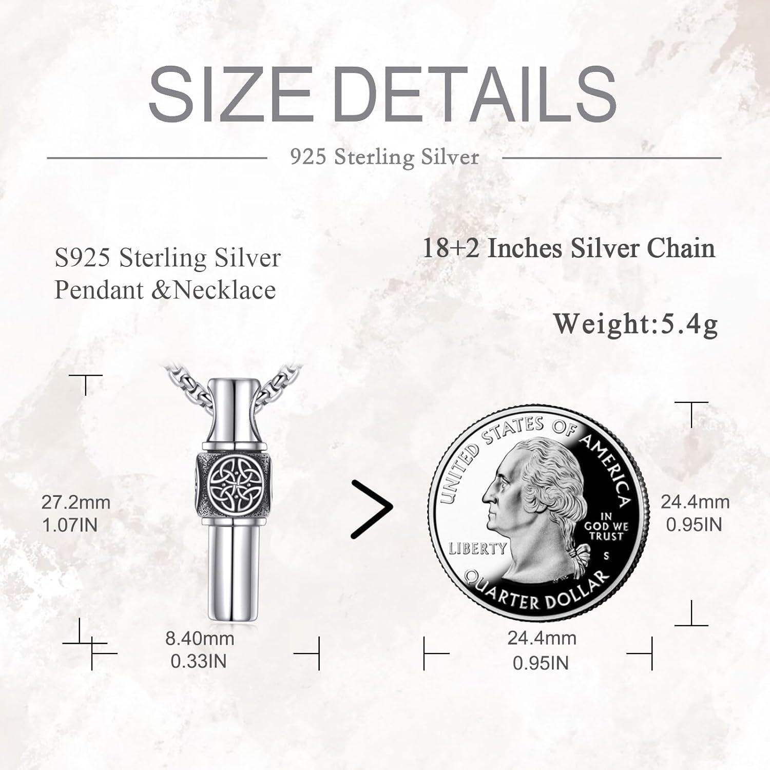 wholesale 925 Sterling Silver Celtic Knot Urn Pendant Necklace with Stainless Steel Chains for Ashes - 20+2 inch Chain (Men/Women)-0-4