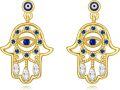 wholesale Gold 925 Sterling Silver Hamsa Hand Evil Eye Dangle Drop Earrings s for Women and Girls-0-0