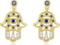 wholesale Gold 925 Sterling Silver Hamsa Hand Evil Eye Dangle Drop Earrings s for Women and Girls-Hamsa Hand-Gold