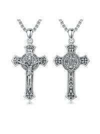 wholesale 925 Sterling Silver Cross Pendant Necklace  for Men & Women - Protection Amulet Religious Jewelry with 24+2mm Rolo Chain (Gift Included)-G-Celtic Knot