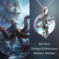 wholesale 925 Sterling Silver Moonstone Octopus Pendant Necklace for Women-0-5