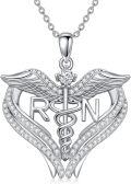 wholesale 925 Sterling Silver Caduceus Angel Wings RN Pendant Necklace-0-0