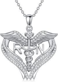 wholesale 925 Sterling Silver Caduceus Angel Wings RN Pendant Necklace-Caduceus RN