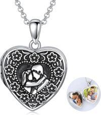 wholesale 925 Sterling Silver Photo Frame Heart Pendant with Flowers and Love Design for Women Girls -Cherry blossoms-Father and Daughter
