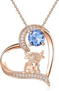 wholesale Sterling Silver Highland Cow Birthstone Necklace Jewelry Gifts for Women Girls-2-03--2-03-