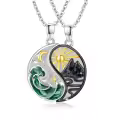 wholesale 925 Sterling Silver Yin Yang Pendant Necklaces Wholesale with Malachite and Obsidian Stones for Couples or Best Friends Forever (BFF)-0-0