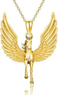 wholesale Gold 925 Sterling Silver Pegasus Winged Horse Charm Pendant Necklace 24 Chain-Gold