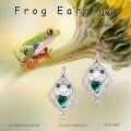 wholesale 925 Sterling Silver Frog Heart Green Crystal Studs Huggies Earrings for Women and Girls-0-5