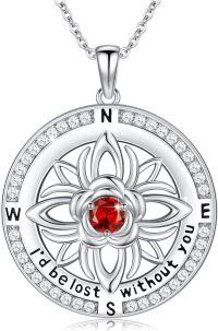 wholesale 925 Sterling Silver 12 Months Birthstone Compass Necklace for Women-07-July-Ruby