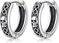 wholesale 925 Sterling Silver Skull & Celtic Knot Huggie Hoop Earrings for Men/Women-celtic skull earrings