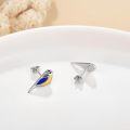 wholesale 925 Sterling Silver Blue Bird Stud Earrings Colorful Enamel Gifts for Women-0-1