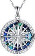 wholesale 925 Sterling Silver Compass Abalone Shell Pendant Necklace with Cubic Zirconia for Women-0-0