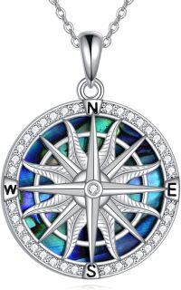 wholesale 925 Sterling Silver Compass Abalone Shell Pendant Necklace with Cubic Zirconia for Women-Compass