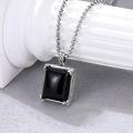 wholesale 925 Sterling Silver  Mens Square Black Onyx Pendant Chain Necklace 24+2-0-4