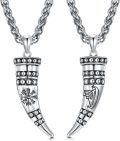 wholesale 925 Sterling Silver Viking Horn Pendant Necklace s for Men - Norse Nordic Style Jewelry with Braided Chain and Rune Symbols (Length: 60cm)-0-0