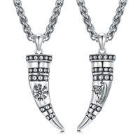 wholesale 925 Sterling Silver Viking Horn Pendant Necklace s for Men - Norse Nordic Style Jewelry with Braided Chain and Rune Symbols (Length: 60cm)-D01-Viking Horn