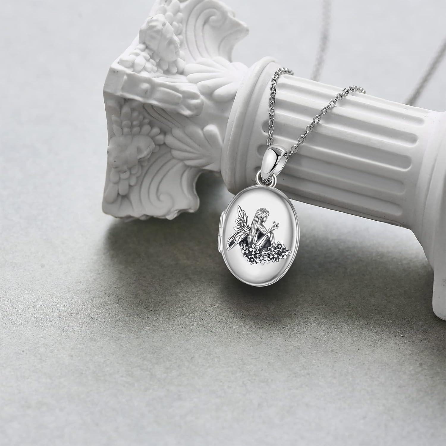 wholesale 925 Sterling Silver Fairy Locket Necklace with Flower Design - Gifts for Women/Mom/Sister-0-2
