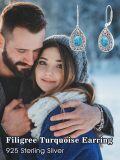 wholesale 925 Sterling Silver Genuine Turquoise Teardrop Filigree Leverback Dangle Earrings-0-2