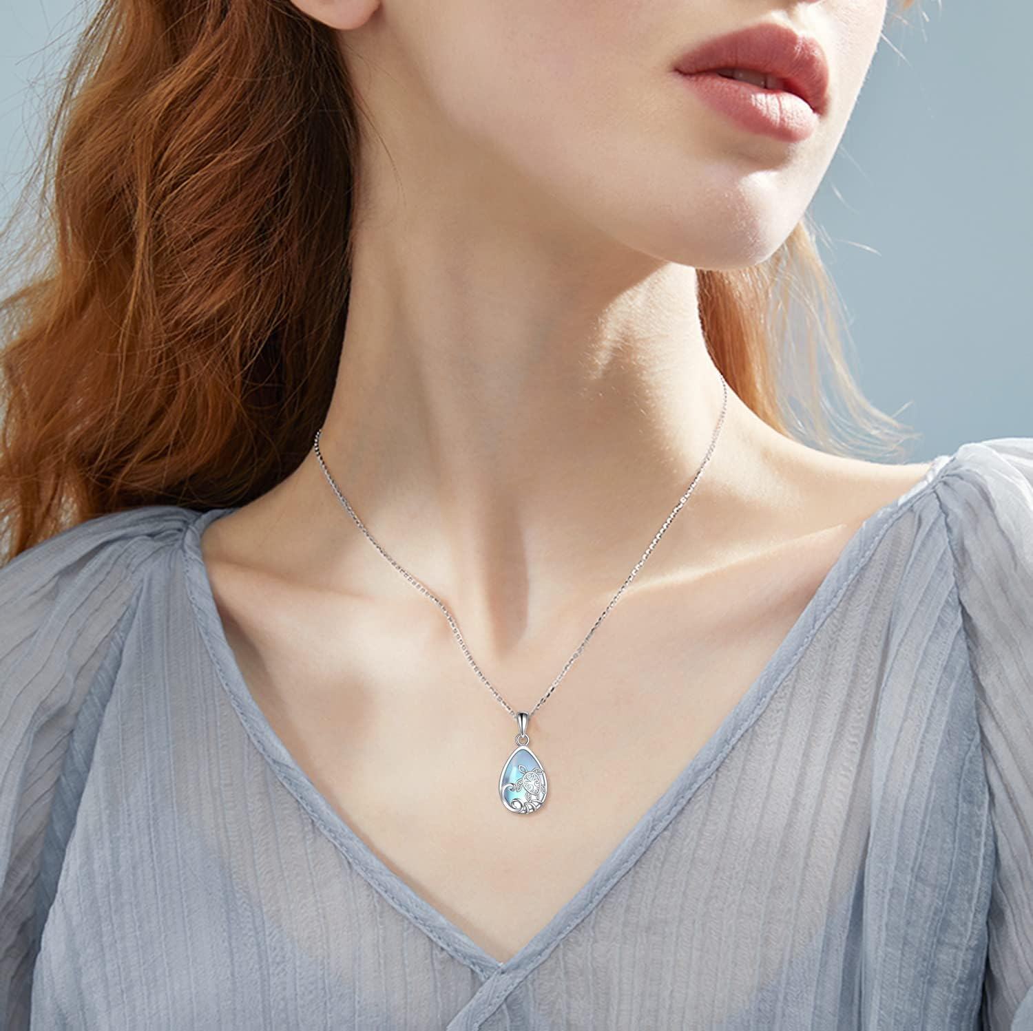 wholesale 925 Sterling Silver Teardrop Blue Shell Turtle Pendant Necklace-0-1