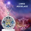 TOUPOP Sterling Silver Tourmaline Libra Zodiac Constellation Pendant Necklace-0-1