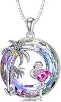 wholesale 925 Sterling Silver Flamingo Palm Tree Pendant Necklace Crystal s for Women Her Girlfriend Birthday Valentines Day-0-0