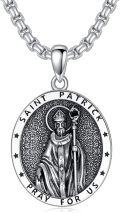 wholesale 925 Sterling Silver St. Patrick Medal Necklace with Oxidized Vintage Finish - Hypoallergenic Religious Pendant for Men/Women - Adjustable 20+2 Chain - Gift Box Included-0-0