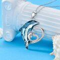 wholesale 925 Sterling Silver Blue Crystal Dolphin Heart Pendant Necklace Gift for Mother and Daughter-0-4